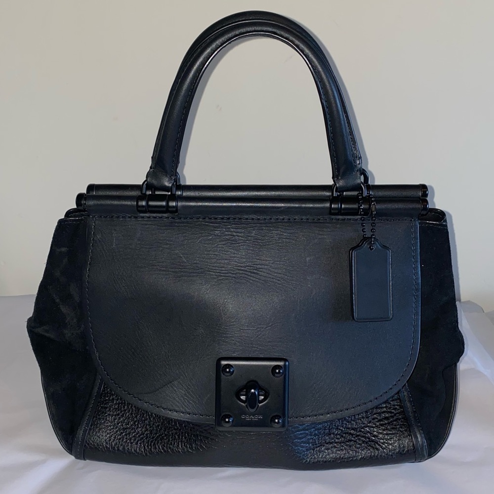 Coach 38389 Mixed Leather Drifter Carryall Satchel Handbag Purse in Black - Picture 11 of 16
